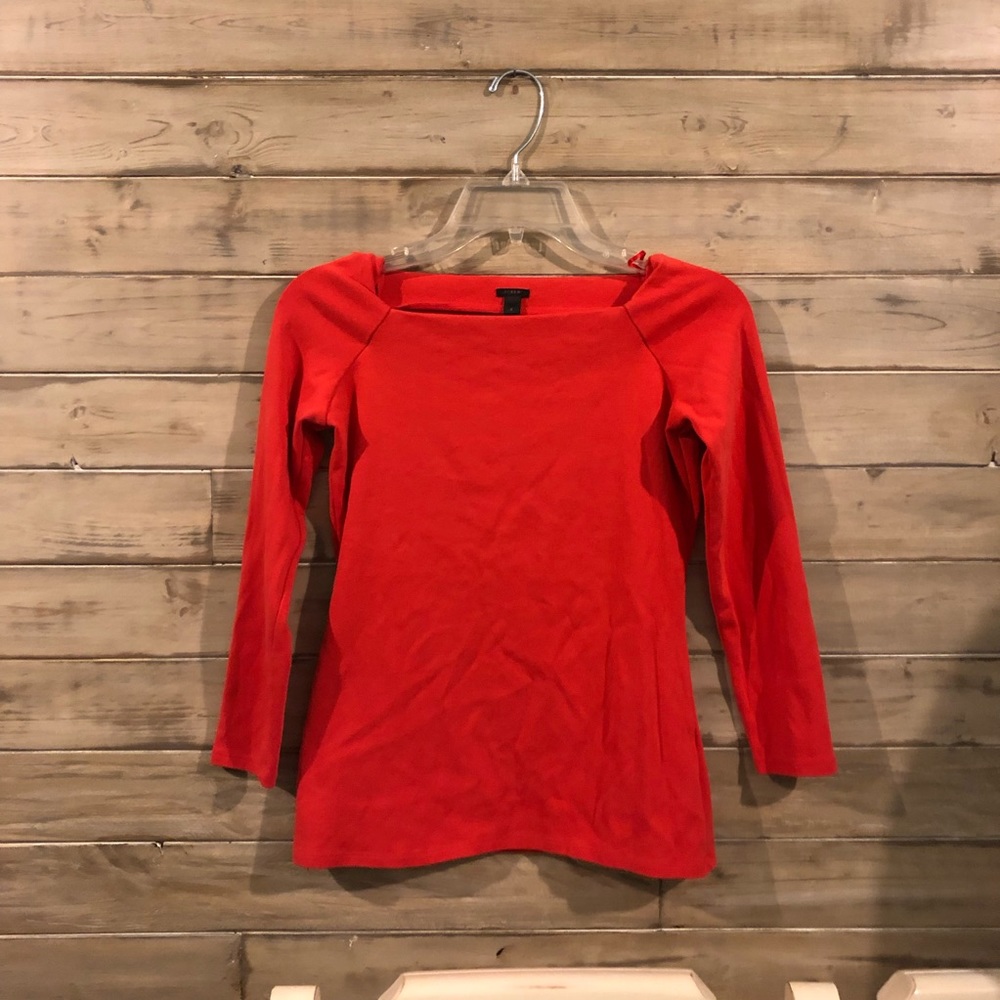 J crew square neck 3/4th orange tee